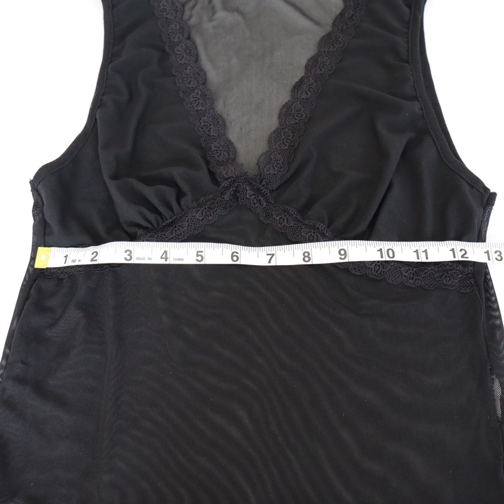 Black Sheer Lace Tank Top V-Neck Women's XS/S Minimalist Layering Chic - Picture 3 of 6